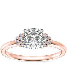 Anillo de compromiso delicado con pavé de diamantes Aria en oro rosado de 14 k (1/10 qt. total)